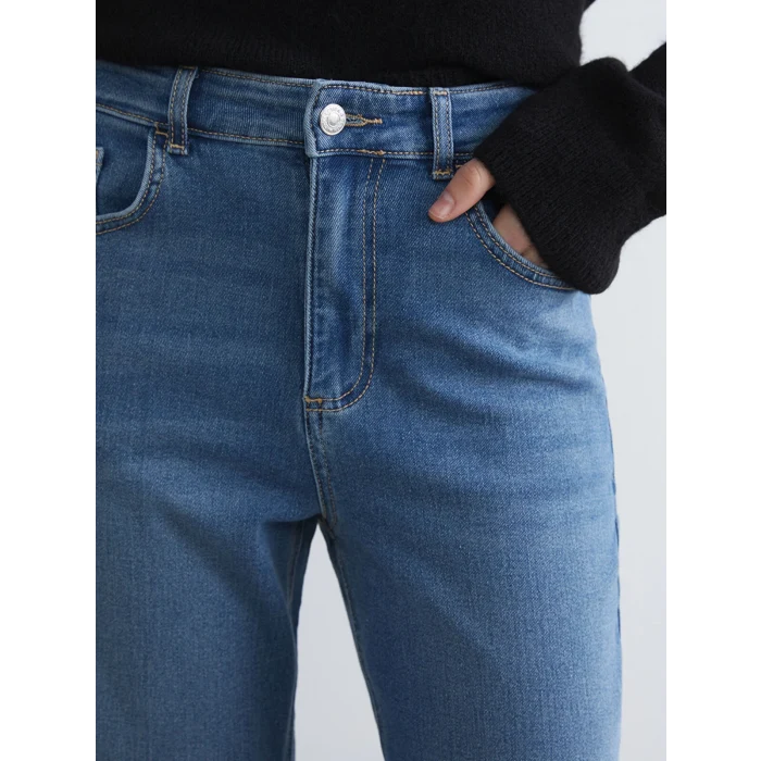 LCWAIKIKI Classic İndigo Yüksek Bel Wideleg Kadın Jean Pantolon