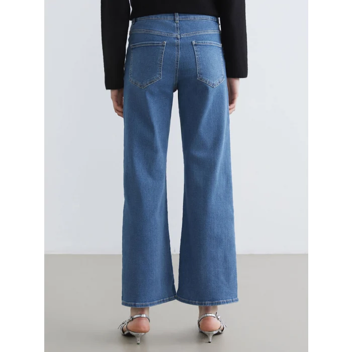 LCWAIKIKI Classic İndigo Yüksek Bel Wideleg Kadın Jean Pantolon
