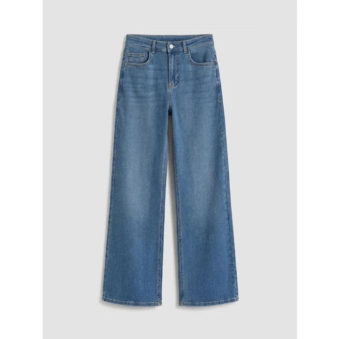 LCWAIKIKI Classic İndigo Yüksek Bel Wideleg Kadın Jean Pantolon