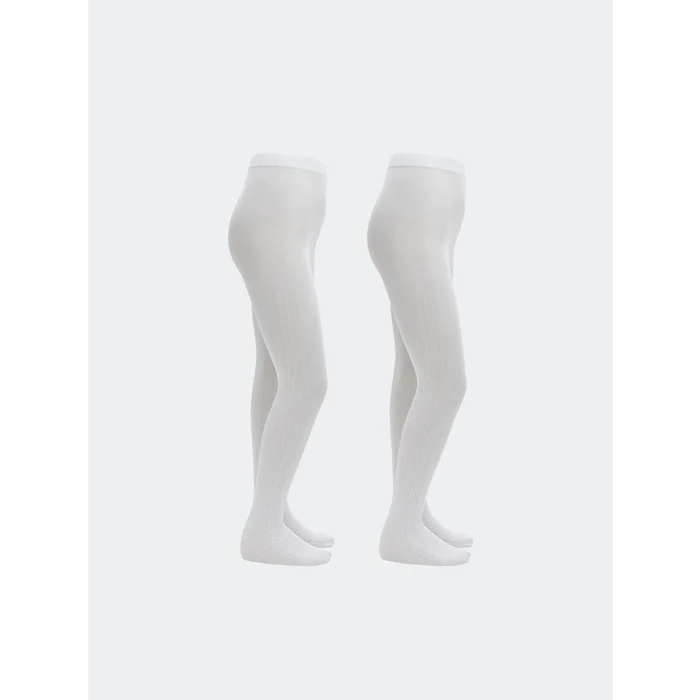 LCW Kids Beyaz Desenli Kız Çocuk İnce Külotlu Çorap 2li