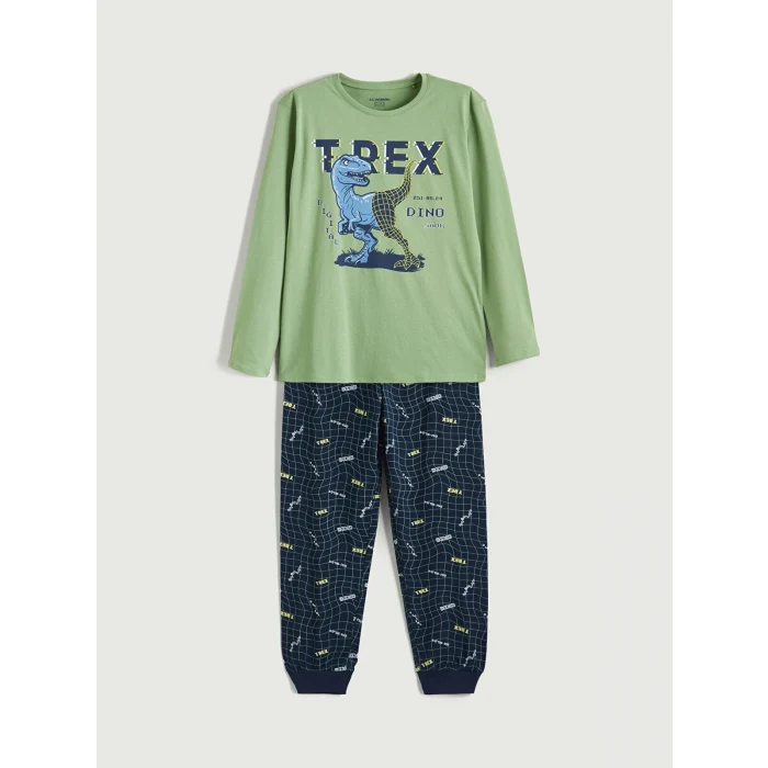 LCW Kids Yeşil Baskılı Erkek Çocuk Pijama Takımı