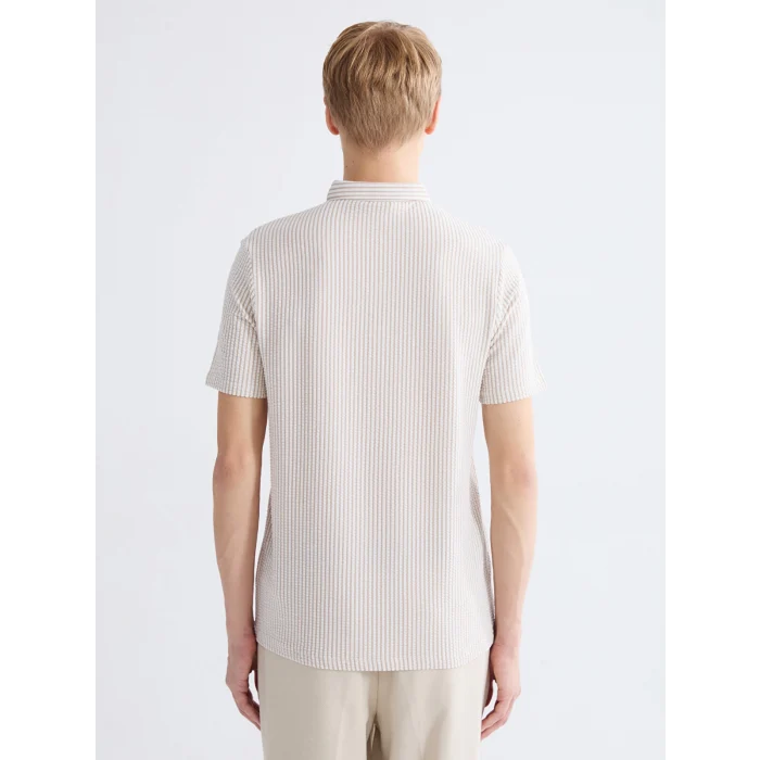 LCW Vision Bej Hakim Yaka Çizgili Erkek Tişört