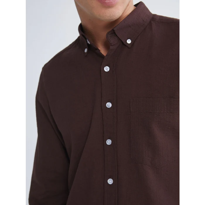 LCWAIKIKI Classic Kahverengi Regular Fit Uzun Kollu Erkek Dokulu Gömlek