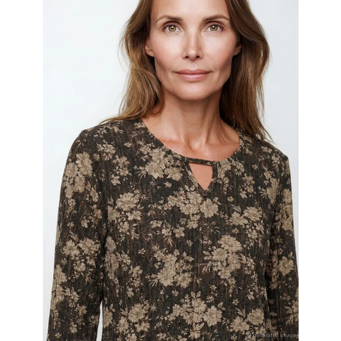 LCW Grace Siyah Bisiklet Yaka Çiçekli Bluz
