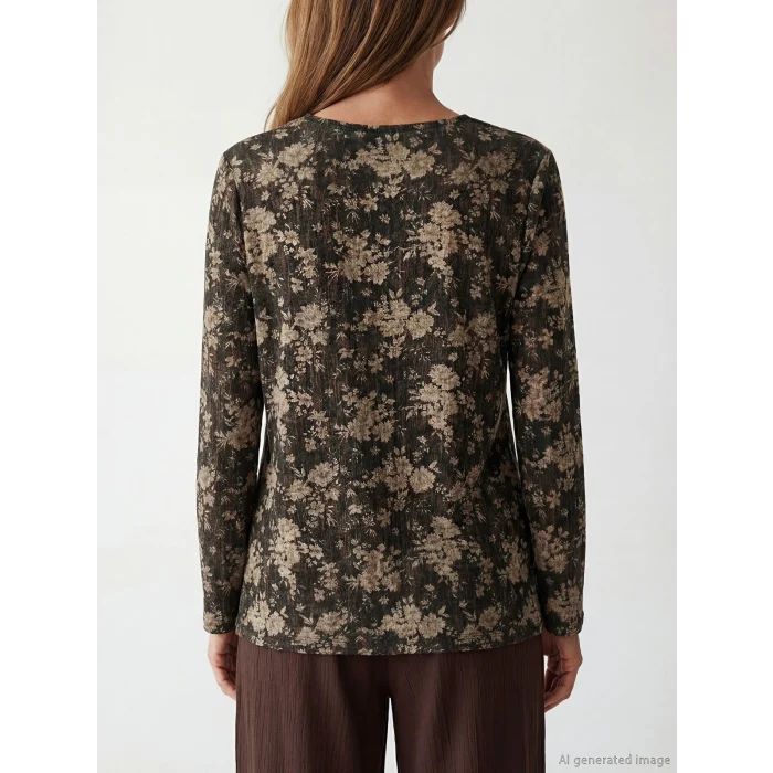 LCW Grace Siyah Bisiklet Yaka Çiçekli Bluz