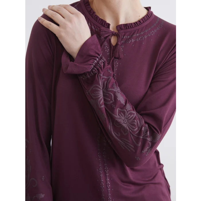 LCW Grace Mürdüm Bağlama Yaka Fırfırlı Desenli Bluz