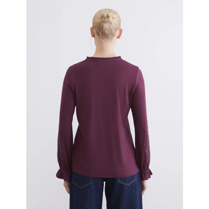 LCW Grace Mürdüm Bağlama Yaka Fırfırlı Desenli Bluz