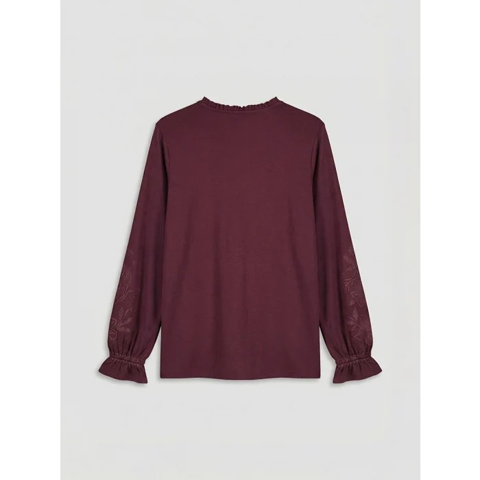 LCW Grace Mürdüm Bağlama Yaka Fırfırlı Desenli Bluz