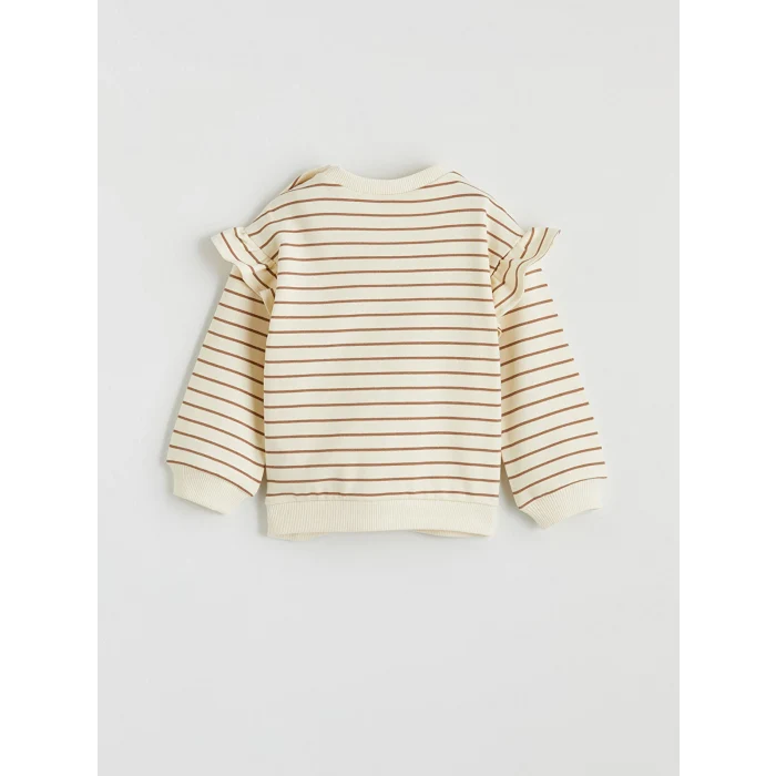 LCW baby Ekru Bisiklet Yaka Baskılı Kız Bebek Sweatshirt