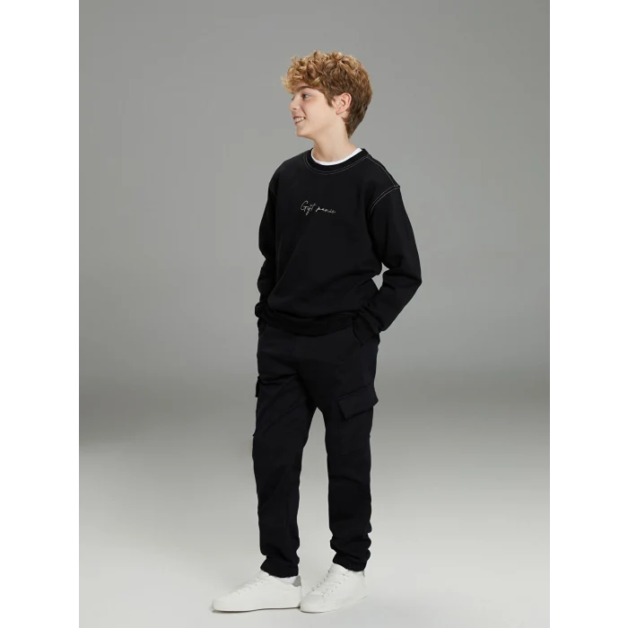 LCW Kids Siyah Beli Lastikli Erkek Çocuk Kargo Jogger Pantolon