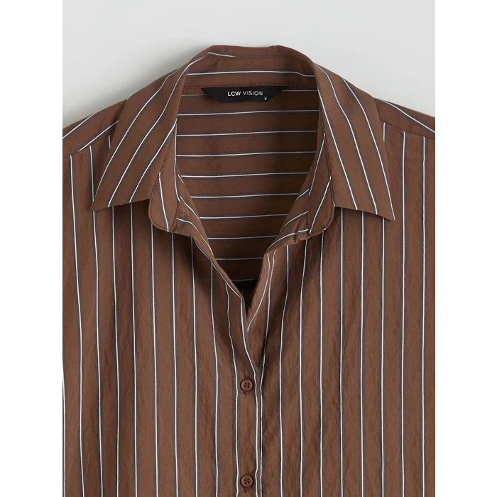 LCW Vision Kahverengi Çizgili Oversize Kadın Gömlek