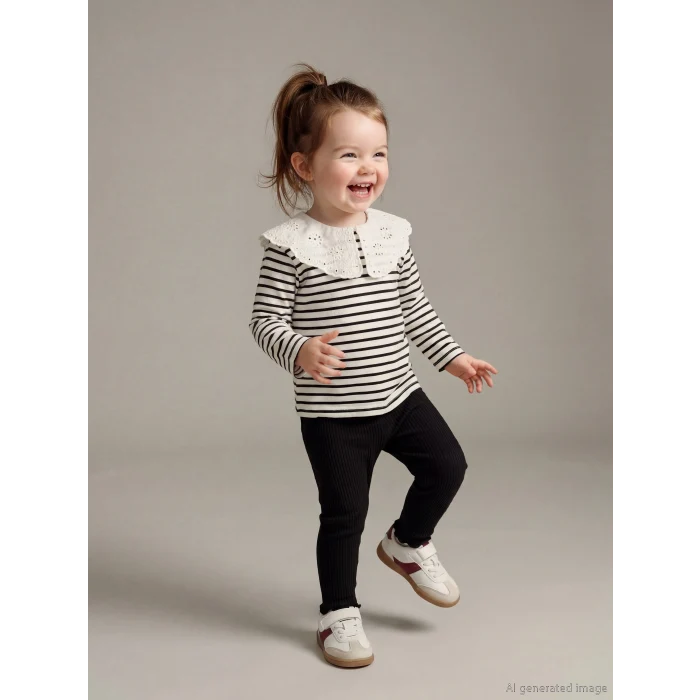 LCW baby Ekru Bebe Yaka Kız Bebek Bluz ve Tayt