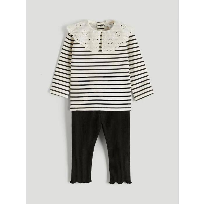 LCW baby Ekru Bebe Yaka Kız Bebek Bluz ve Tayt