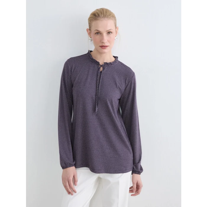 LCW Grace Mürdüm Bağlamalı Yaka Puantiyeli Bluz