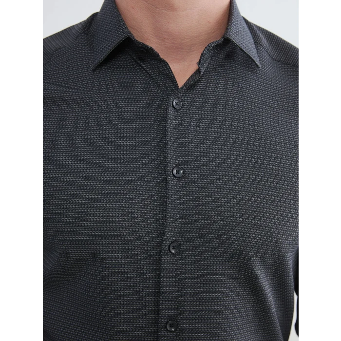 LCWAIKIKI Classic Gri Slim Fit Desenli Armürlü Erkek Gömlek