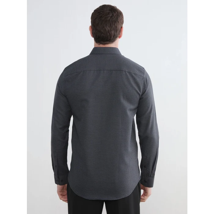 LCWAIKIKI Classic Gri Slim Fit Desenli Armürlü Erkek Gömlek