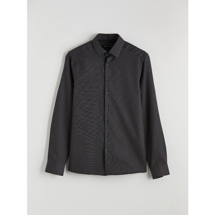 LCWAIKIKI Classic Gri Slim Fit Desenli Armürlü Erkek Gömlek