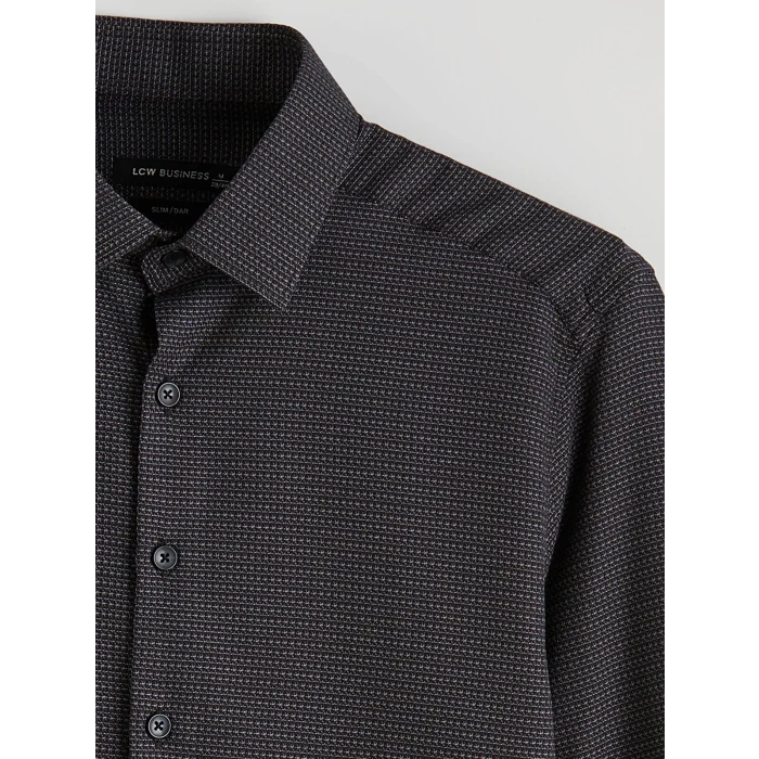 LCWAIKIKI Classic Gri Slim Fit Desenli Armürlü Erkek Gömlek