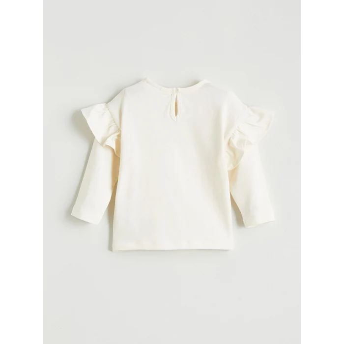 LCW baby Ekru Çiçek Baskılı Kız Bebek Tişört ve Eşofman Alt Takım