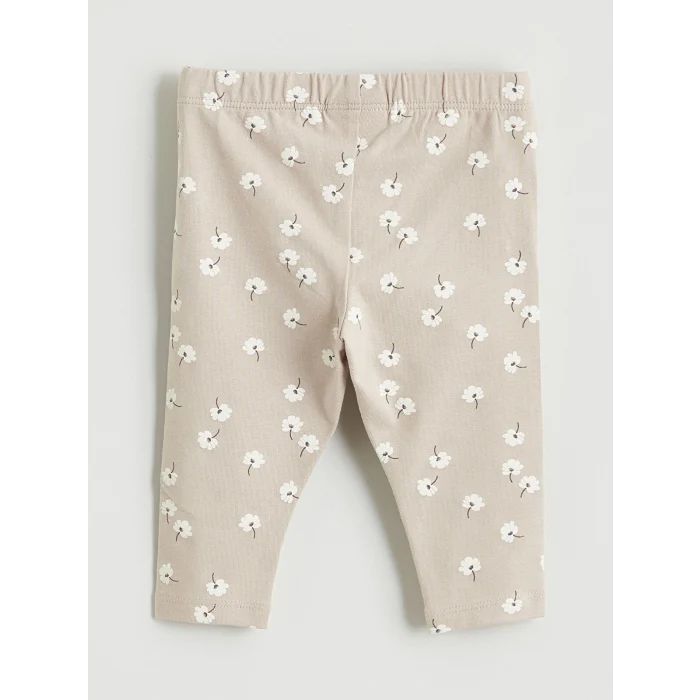 LCW baby Ekru Çiçek Baskılı Kız Bebek Tişört ve Eşofman Alt Takım