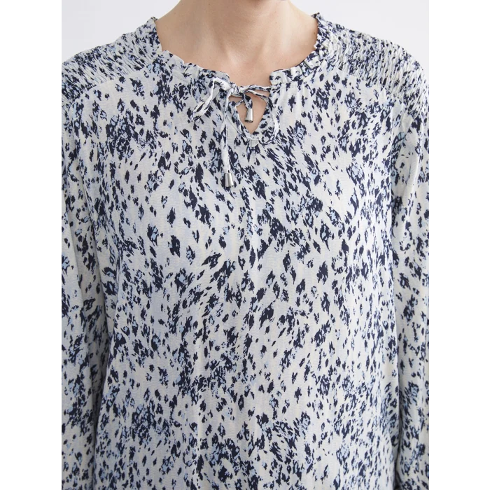 LCW Grace Ekru Bağlamalı Yaka Desenli Bluz