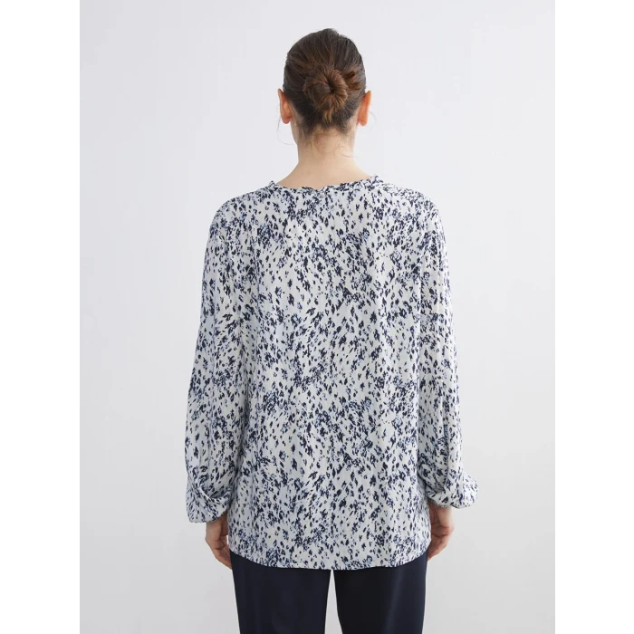 LCW Grace Ekru Bağlamalı Yaka Desenli Bluz