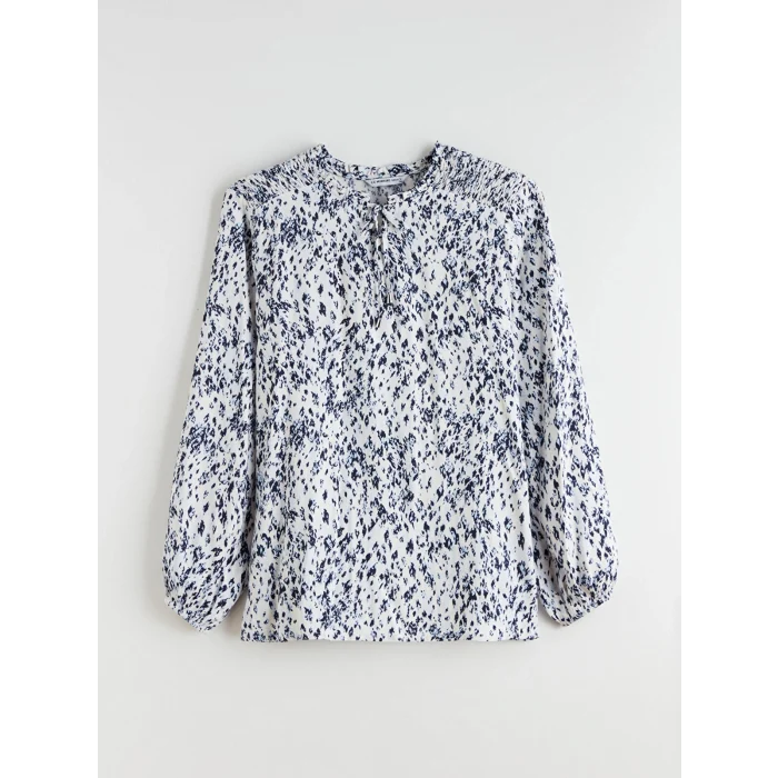 LCW Grace Ekru Bağlamalı Yaka Desenli Bluz