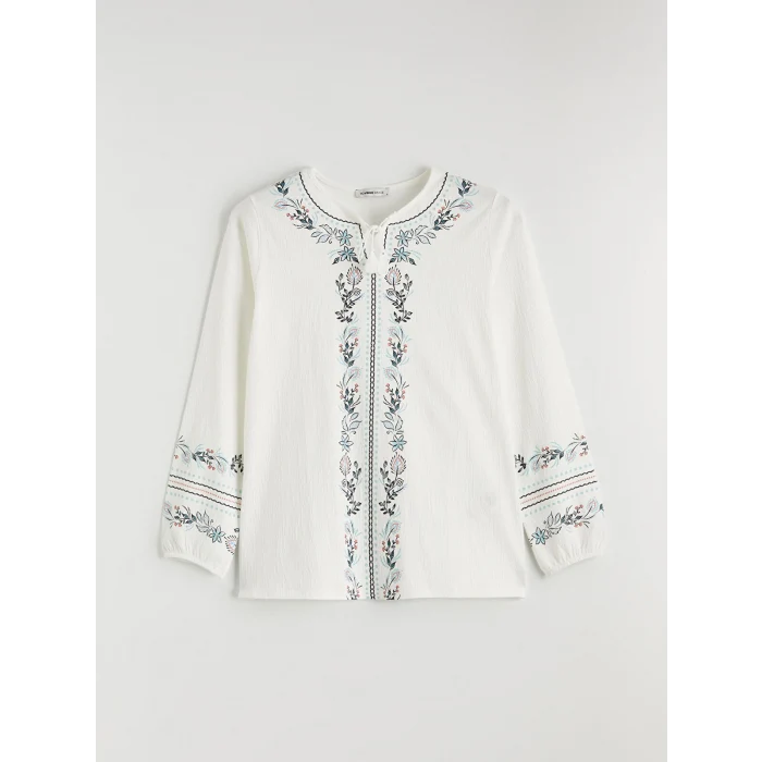 LCW Grace Ekru Bağlamalı Yaka Çiçekli Bluz