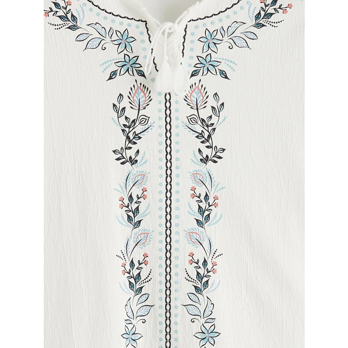 LCW Grace Ekru Bağlamalı Yaka Çiçekli Bluz