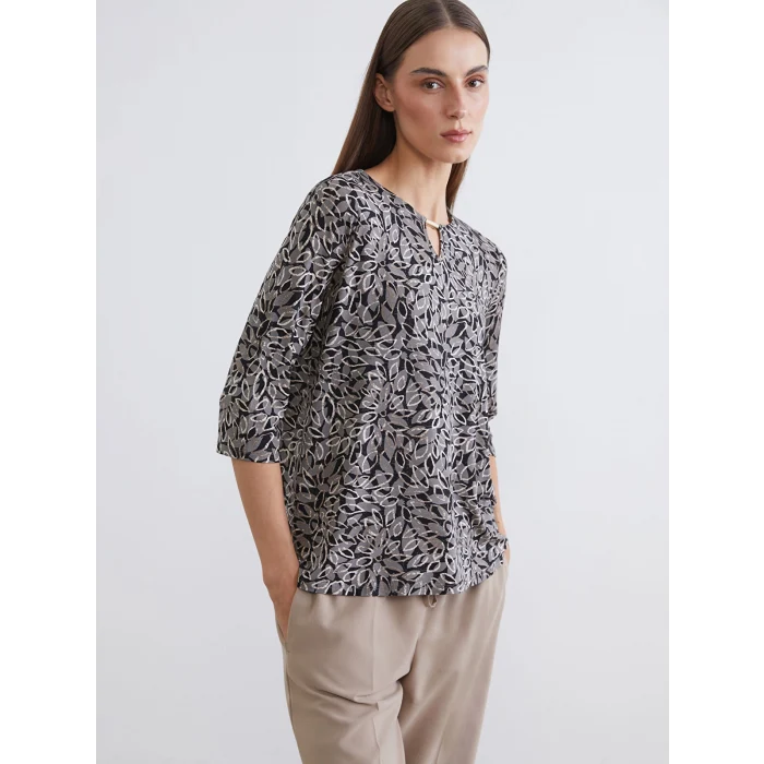 LCW Grace Siyah Bisiklet Yaka Desenli Bluz
