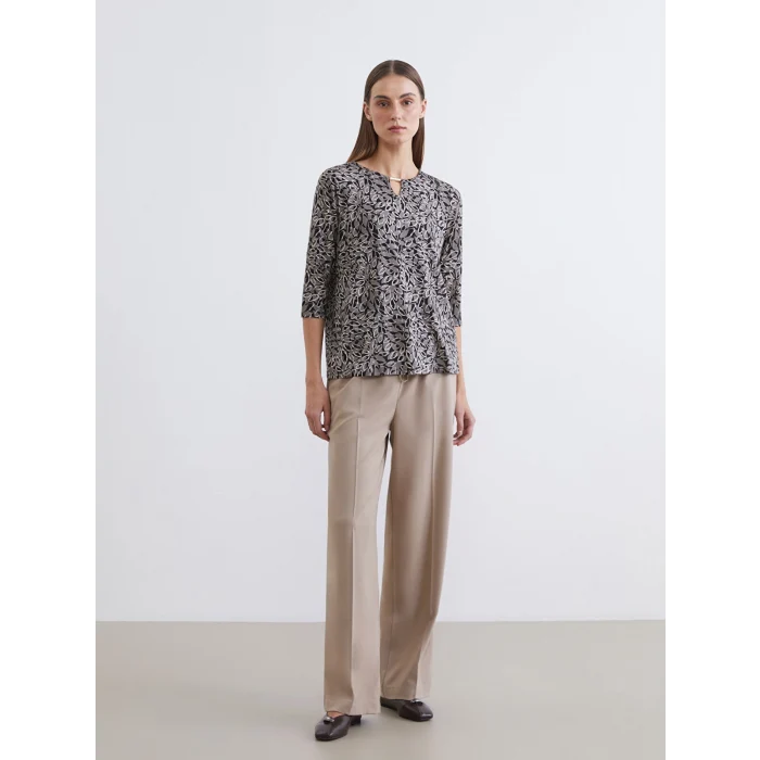 LCW Grace Siyah Bisiklet Yaka Desenli Bluz