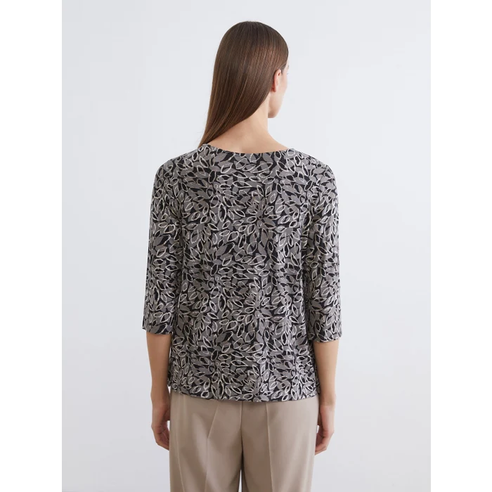 LCW Grace Siyah Bisiklet Yaka Desenli Bluz
