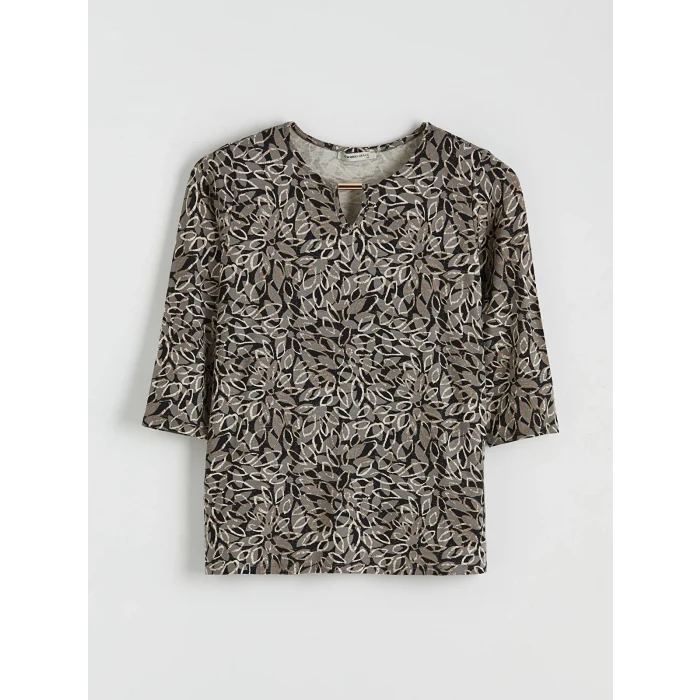 LCW Grace Siyah Bisiklet Yaka Desenli Bluz