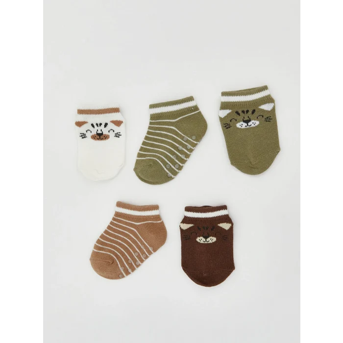 LCW Kids Ekru Erkek Bebek Desenli Patik Çorap 5li