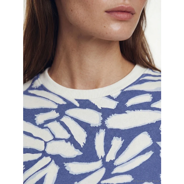 LCW Modest Mavi Bisiklet Yaka Desenli Kadın Sweatshirt Tunik