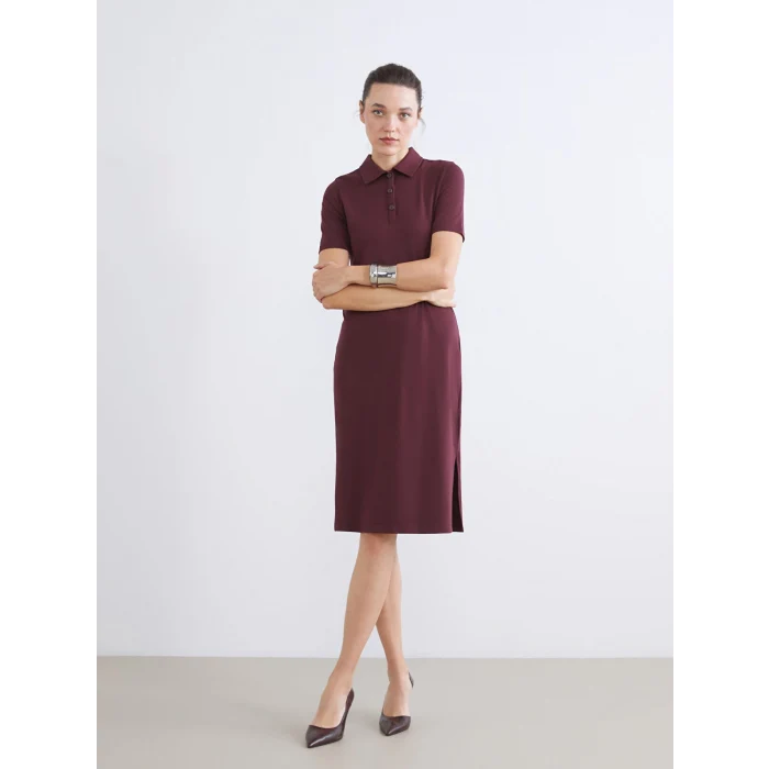 LCWAIKIKI Classic Bordo Polo Yaka A Kesim Modal Karışımlı Elbise