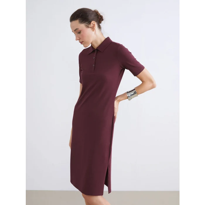 LCWAIKIKI Classic Bordo Polo Yaka A Kesim Modal Karışımlı Elbise