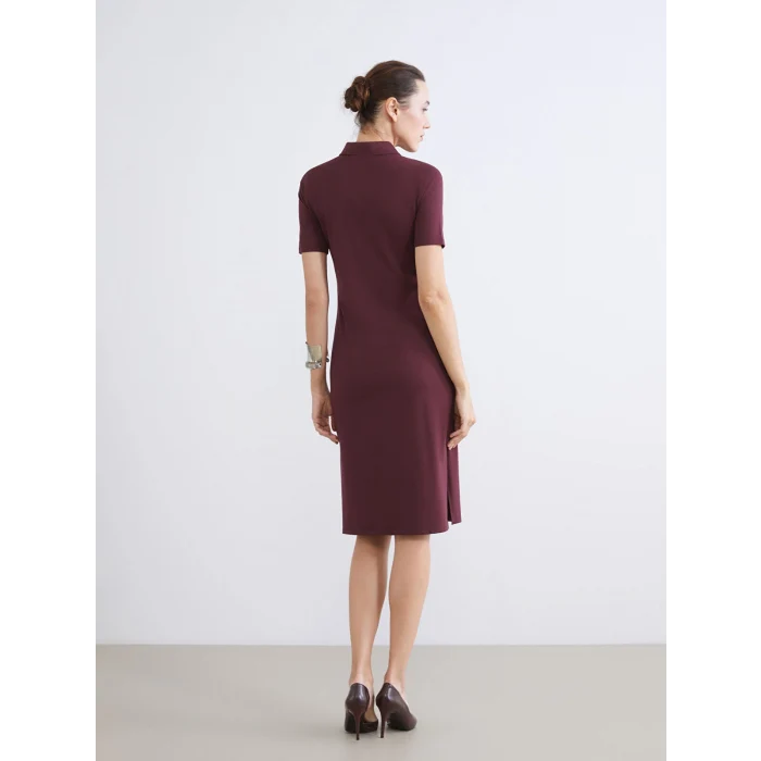 LCWAIKIKI Classic Bordo Polo Yaka A Kesim Modal Karışımlı Elbise