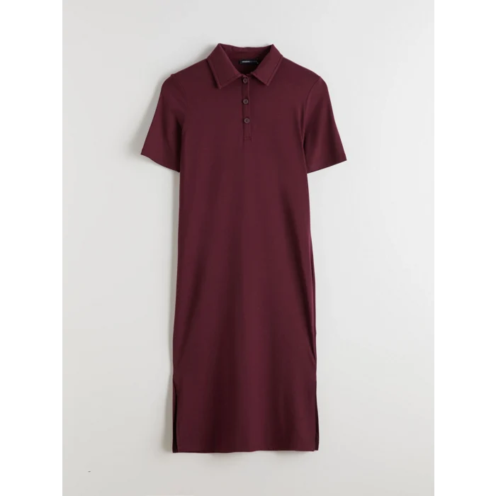 LCWAIKIKI Classic Bordo Polo Yaka A Kesim Modal Karışımlı Elbise