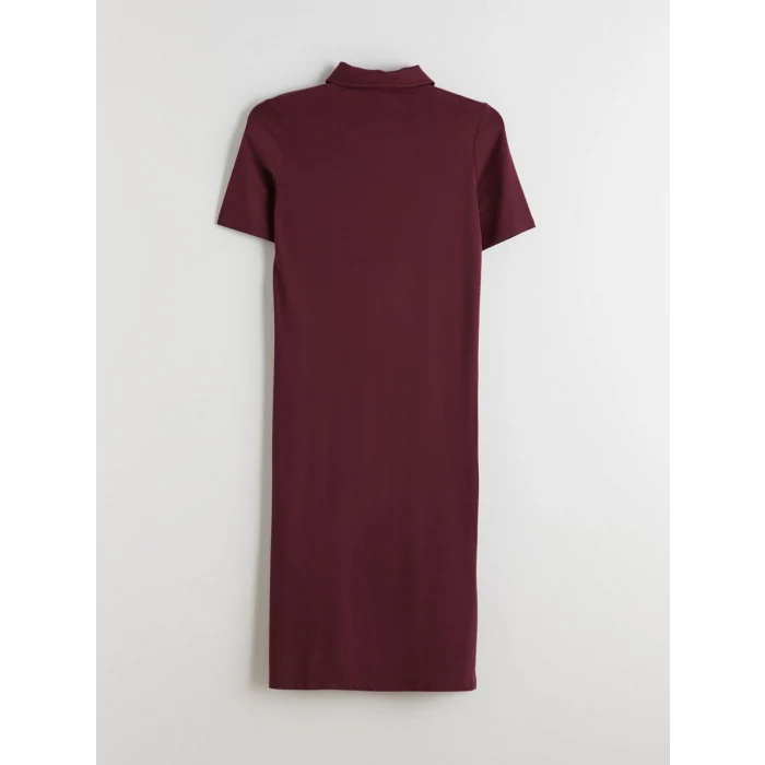 LCWAIKIKI Classic Bordo Polo Yaka A Kesim Modal Karışımlı Elbise