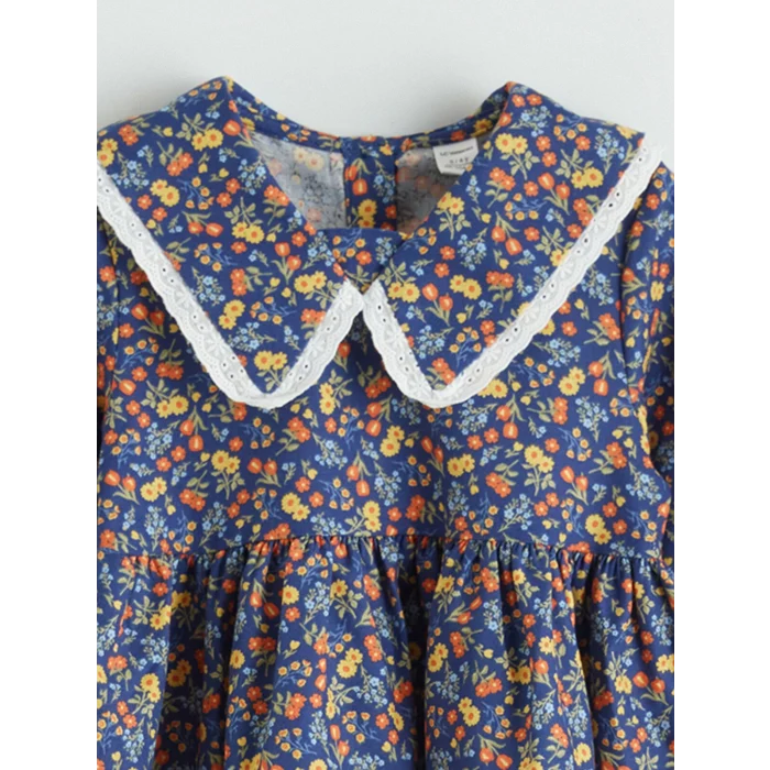 LCW Kids Lacivert Bebe Yaka Çiçek Desenli Kız Çocuk Elbise