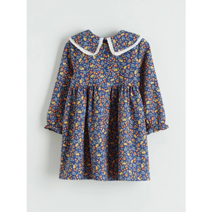 LCW Kids Lacivert Bebe Yaka Çiçek Desenli Kız Çocuk Elbise