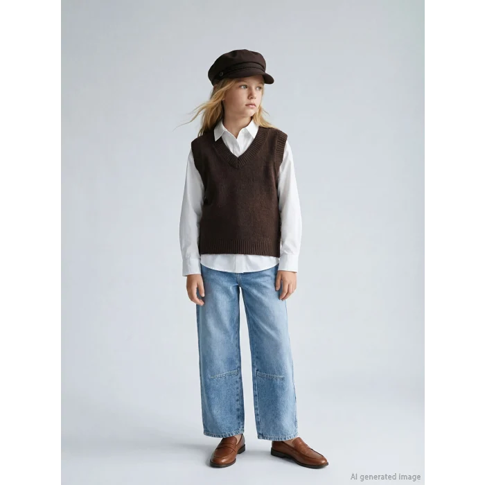 LCW Kids Mavi Loose Fit Kız Çocuk Jean Pantolon