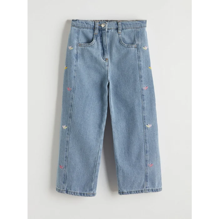 LCW Kids Mavi Regular Fit Nakışlı Kız Çocuk Jean Pantolon