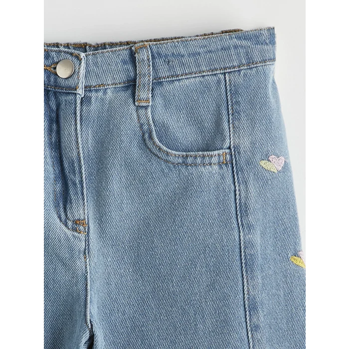 LCW Kids Mavi Regular Fit Nakışlı Kız Çocuk Jean Pantolon