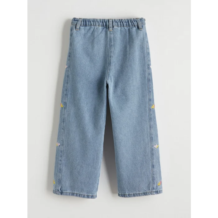 LCW Kids Mavi Regular Fit Nakışlı Kız Çocuk Jean Pantolon