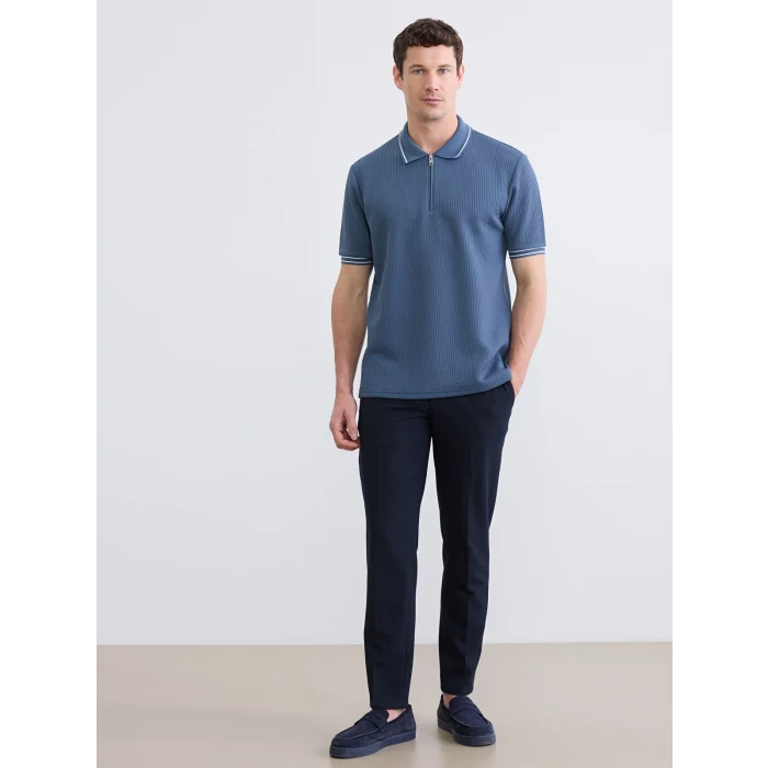 LCWAIKIKI Classic Petrol Çizgili Polo Yaka Erkek Tişört