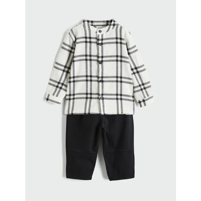 LCW baby Siyah Hakim Yaka Ekose Erkek Bebek Gömlek ve Pantolon