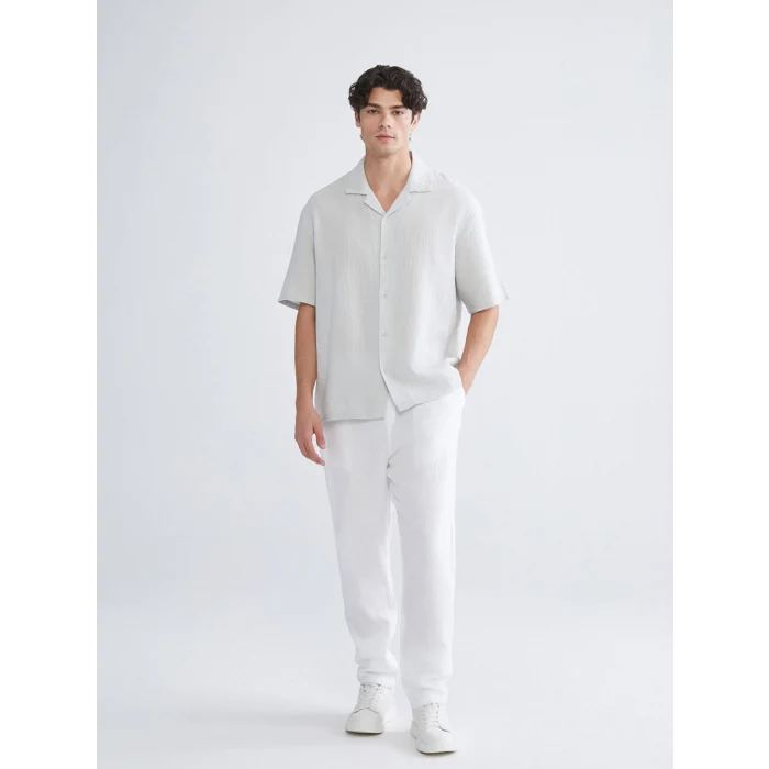 XSIDE Gri Rahat Kalıp Resort Yaka Kısa Kollu Müslin Erkek Gömlek