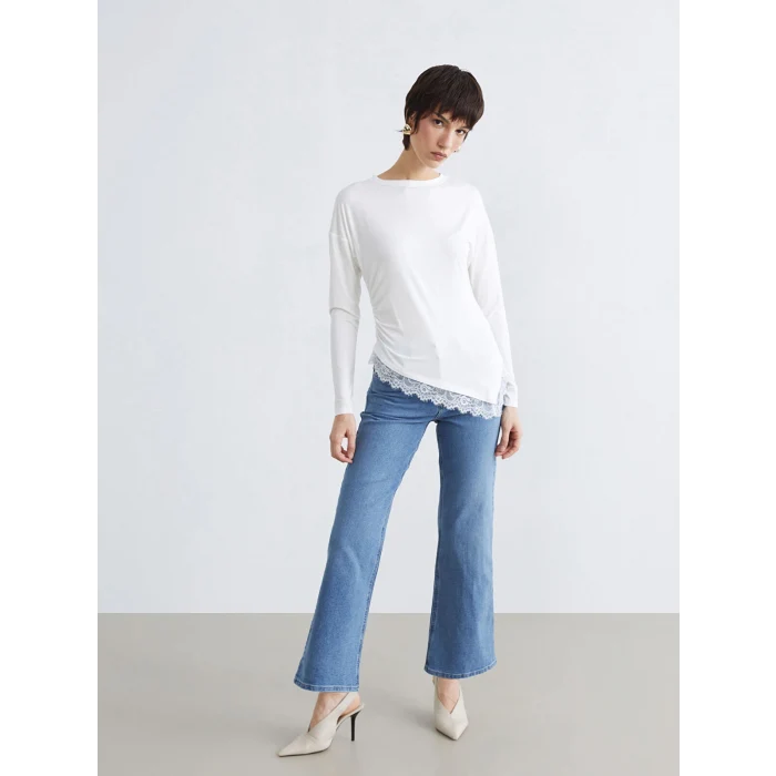 LCWAIKIKI Classic Mavi Yüksek Bel Wideleg Kadın Jean Pantolon